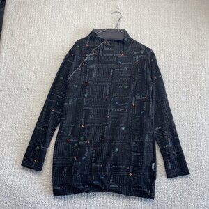 Y2K Message Factory Stretch Tunic Asymmetrical Positive Message AOP Boho Sz S